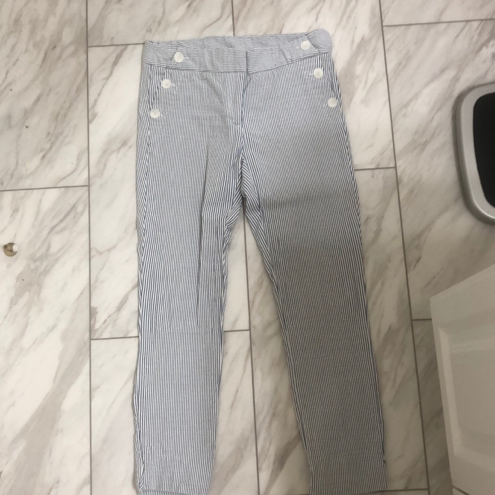 Blue and white striped pants